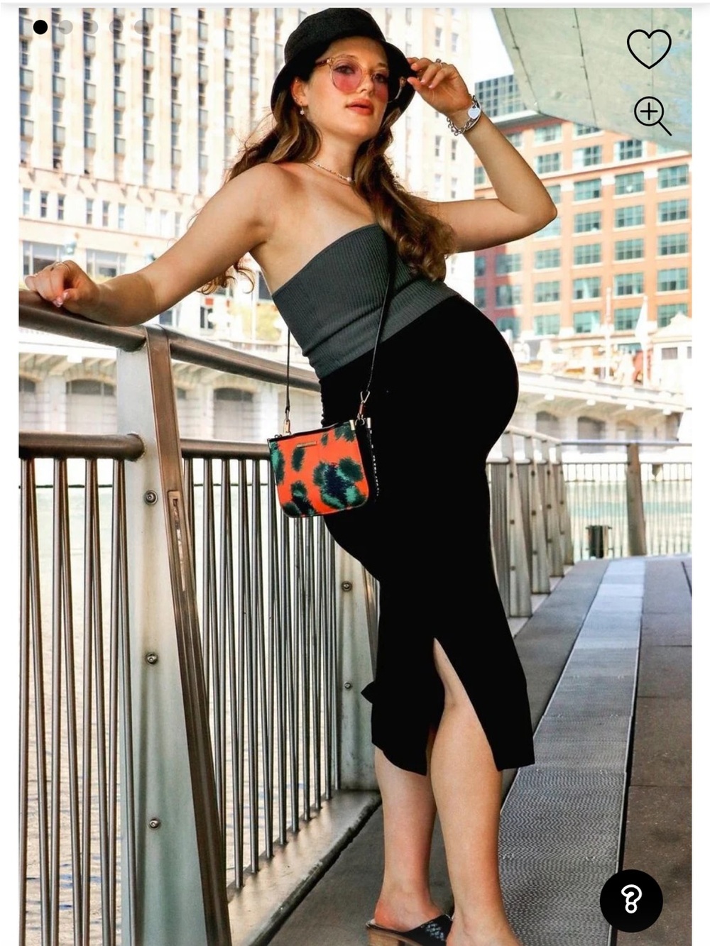 Pinkblush Black Solid Side Slit Maternity Midi Skirt